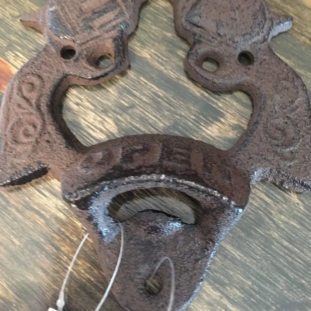 Wall cast iron revolver hand guns beer bottle opener garage